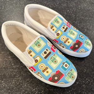 Groove Bags Custom Kicks - Vintage Camera Slip Ons - Womens Sneakers - US7 NEW